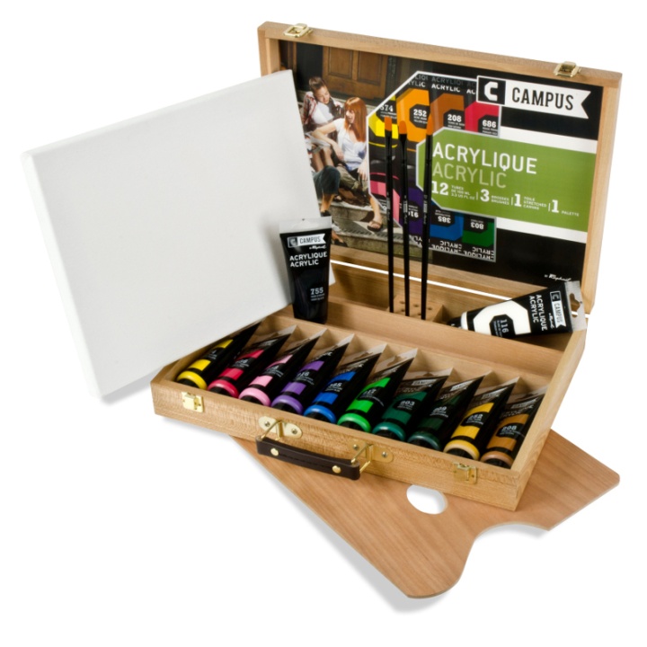 Campus Wood Case Acrylic Color 12x100 ml Tubes in the group Art Supplies / Artist colours / Acrylic Paint at Pen Store (108326)
